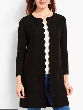 Talbots Black Scallop Edge Open Front Cardigan Stretch Womens Size 1X